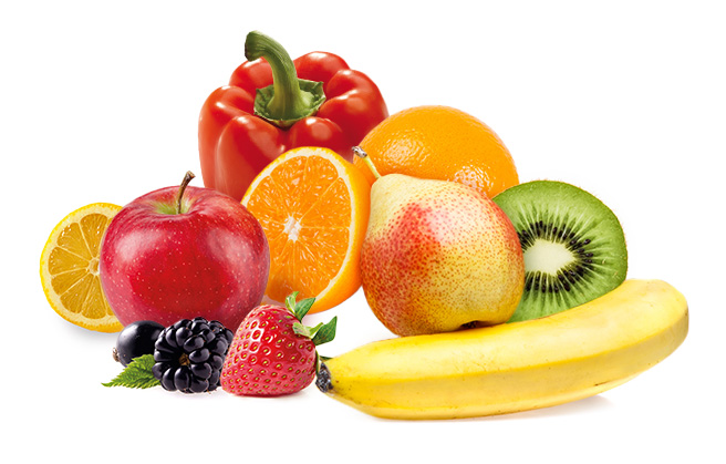 Un surtido de frutas y verduras frescas.