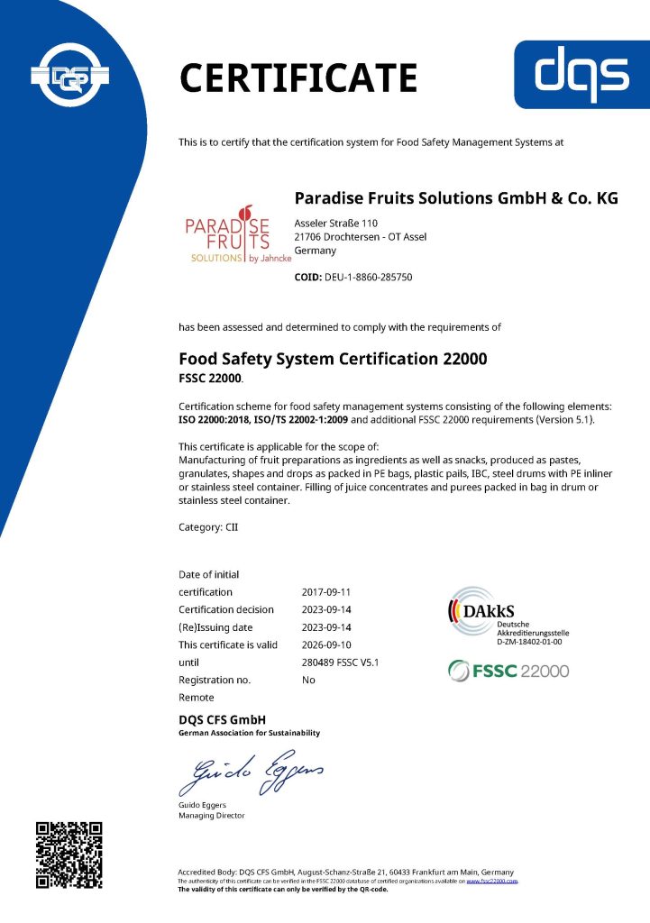 FSSC 22000 V5.1 CERTIFICATE englisch