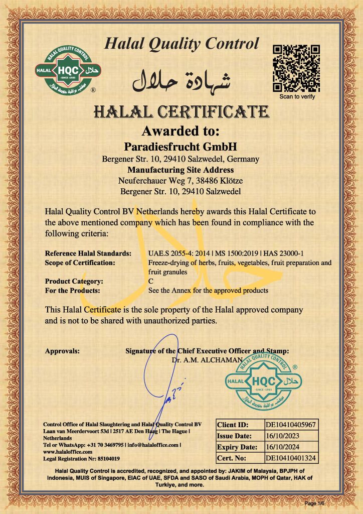 Halal Zertifikat gültig bis 16.10.2024 2